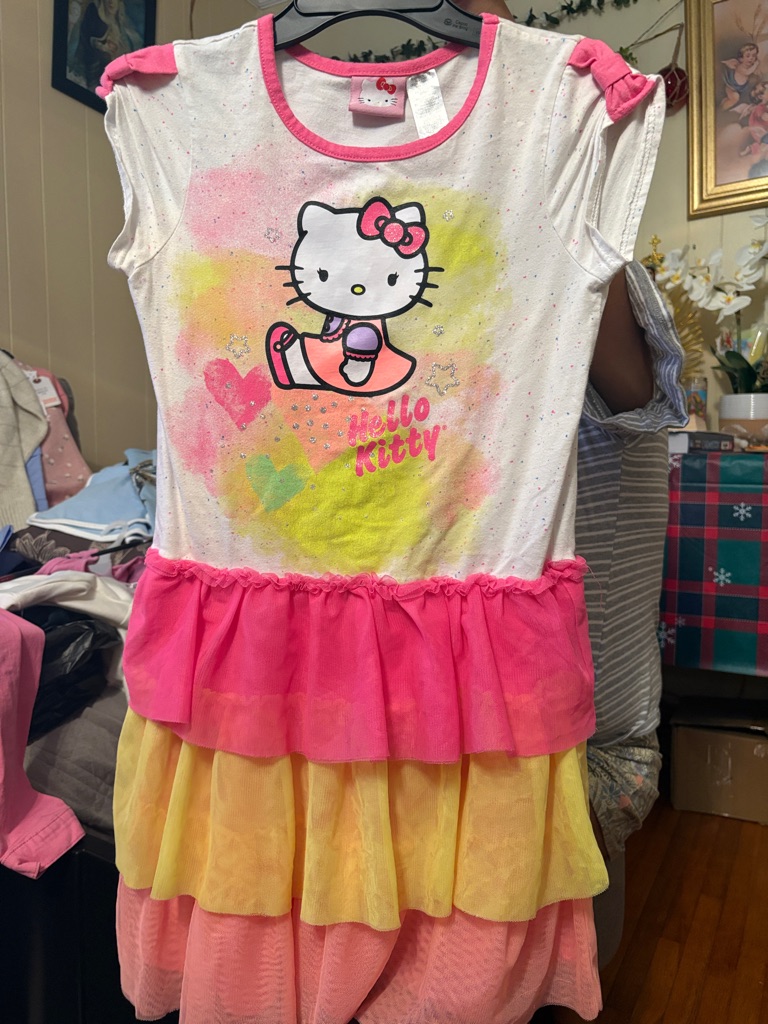 Hello Kitty Pink, Yellow & White Layered Tulle Dress